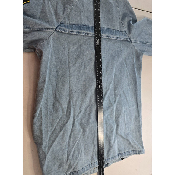 Zaful Forever Young Denim Jacket Women's XXL Lt Blue Zip Snap Patch Collar NWT - Picture 7 of 16